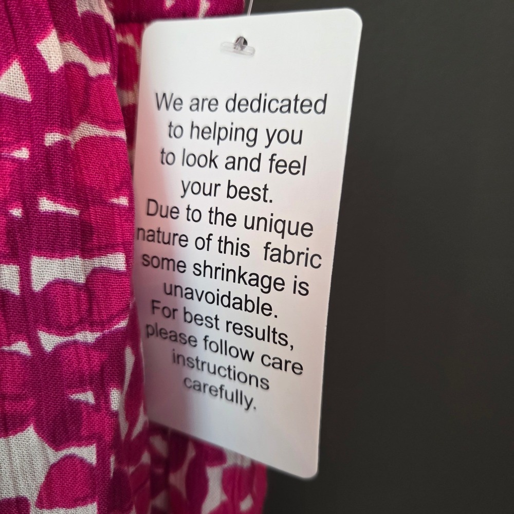 NEW Woman Within Pink Leaf Print Button Front Rayon Babydoll Midi Dress 14/16 - Picture 5 of 7